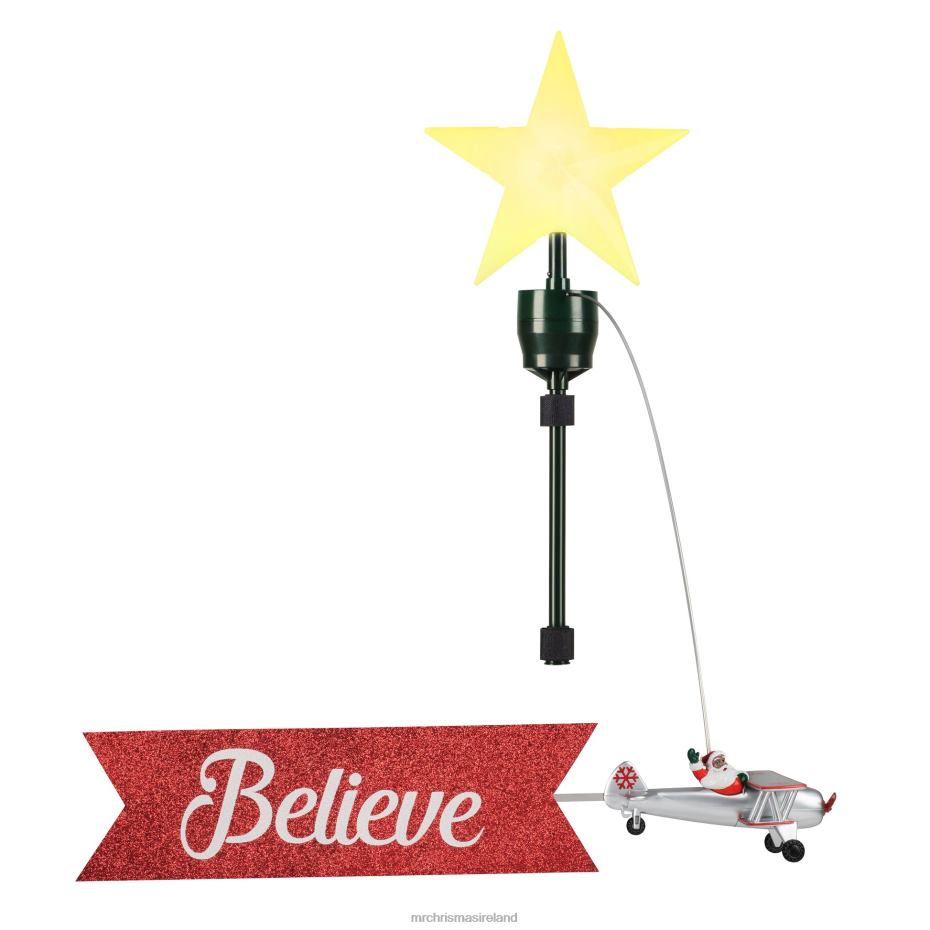 Mr. Christmas Decoration Animated Biplane Tree Topper with Banner-Black Santa 000XL189