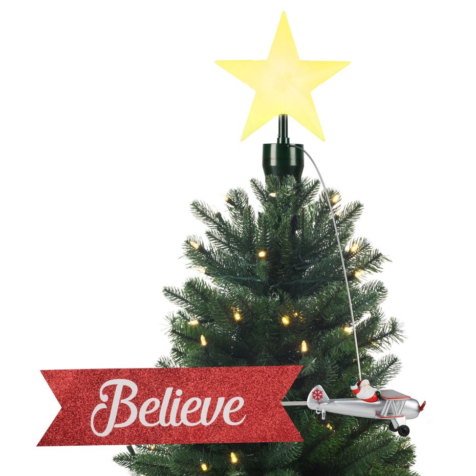 Mr. Christmas Decoration Animated Biplane Tree Topper with Banner-White Santa 000XL190