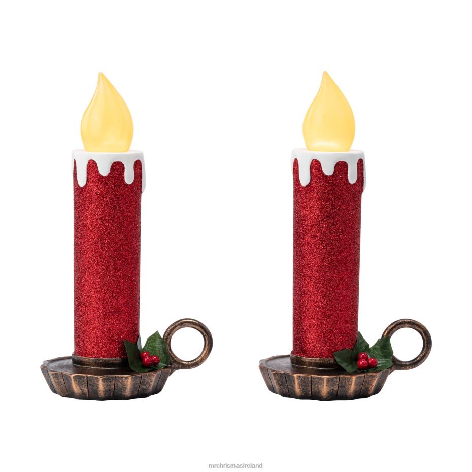 Mr. Christmas Decoration 10" Set of 2 Flickering LED Resin Glittery Candles-Red 000XL221