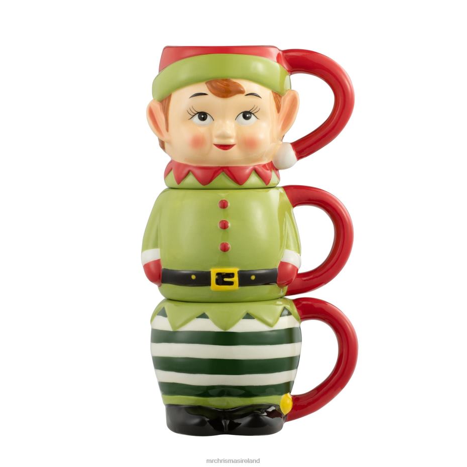 Mr. Christmas Decoration 12oz Set of 3 Ceramic Stacking Mugs-Elf 000XL78