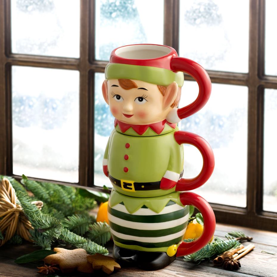 Mr. Christmas Decoration 12oz Set of 3 Ceramic Stacking Mugs-Elf 000XL78