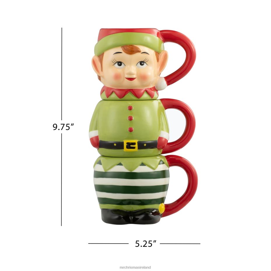 Mr. Christmas Decoration 12oz Set of 3 Ceramic Stacking Mugs-Elf 000XL78