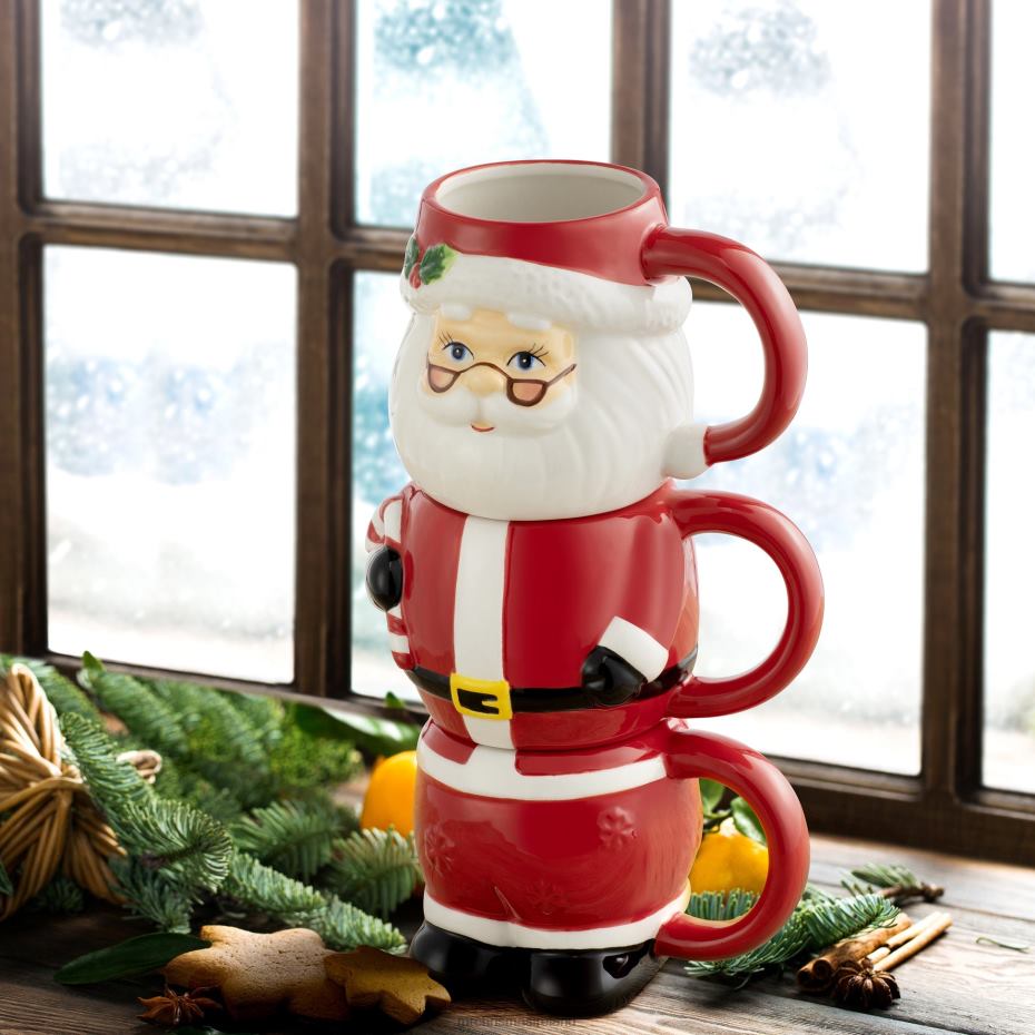 Mr. Christmas Decoration 12oz Set of 3 Ceramic Stacking Mugs-Santa 000XL79