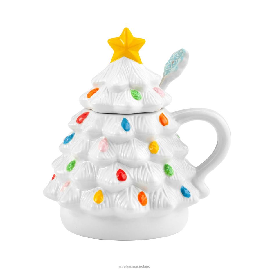 Mr. Christmas Decoration 16 oz Nostalgic Ceramic Tree Lidded Mug with Spoon-White 000XL93
