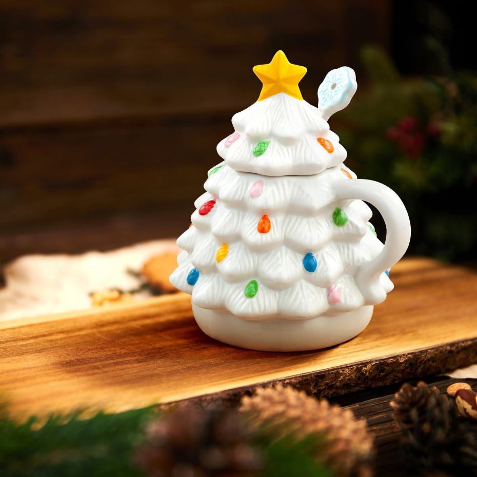 Mr. Christmas Decoration 16 oz Nostalgic Ceramic Tree Lidded Mug with Spoon-White 000XL93