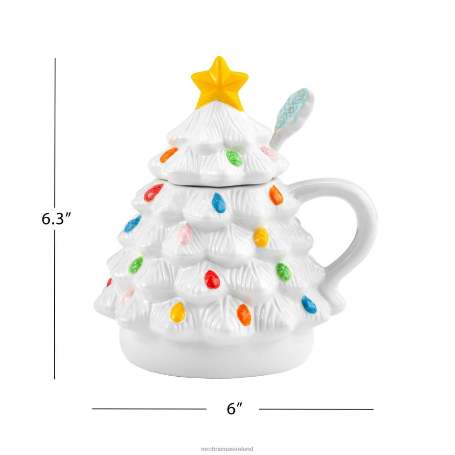 Mr. Christmas Decoration 16 oz Nostalgic Ceramic Tree Lidded Mug with Spoon-White 000XL93