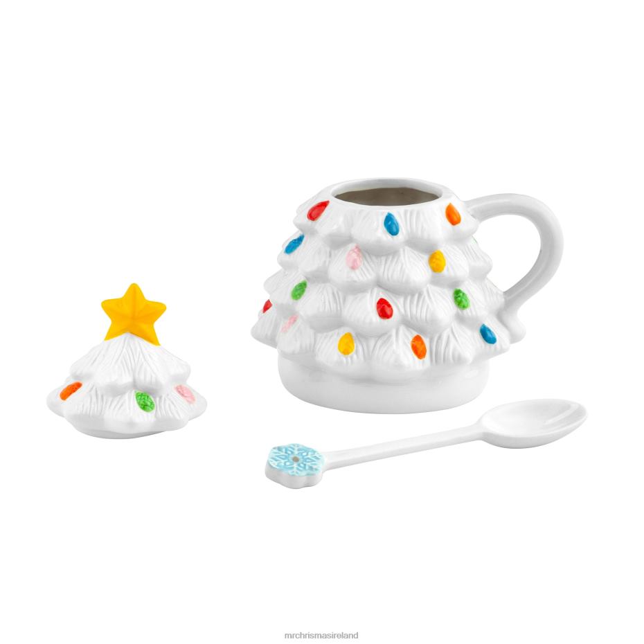 Mr. Christmas Decoration 16 oz Nostalgic Ceramic Tree Lidded Mug with Spoon-White 000XL93