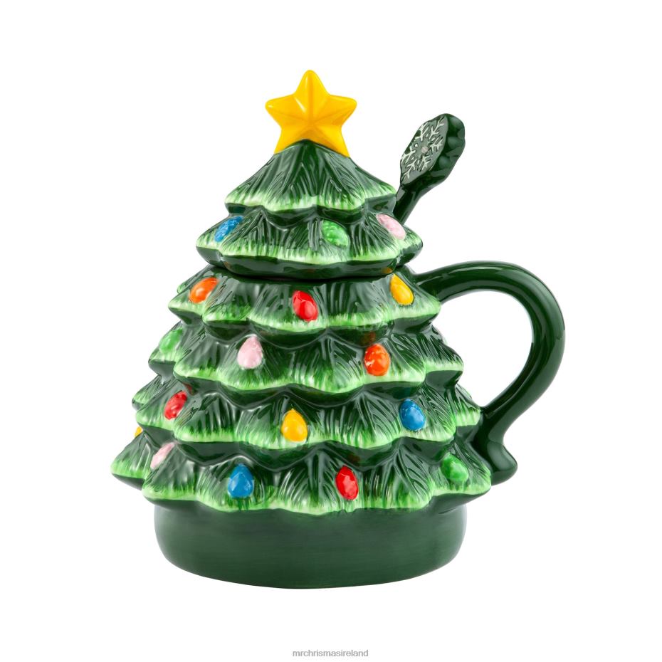 Mr. Christmas Decoration 16oz Nostalgic Ceramic Tree Lidded Mug with Spoon-Green 000XL95