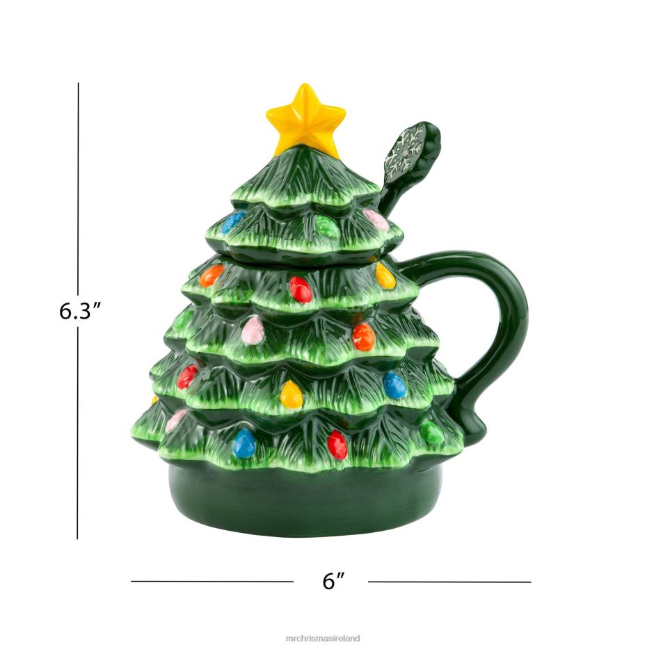 Mr. Christmas Decoration 16oz Nostalgic Ceramic Tree Lidded Mug with Spoon-Green 000XL95