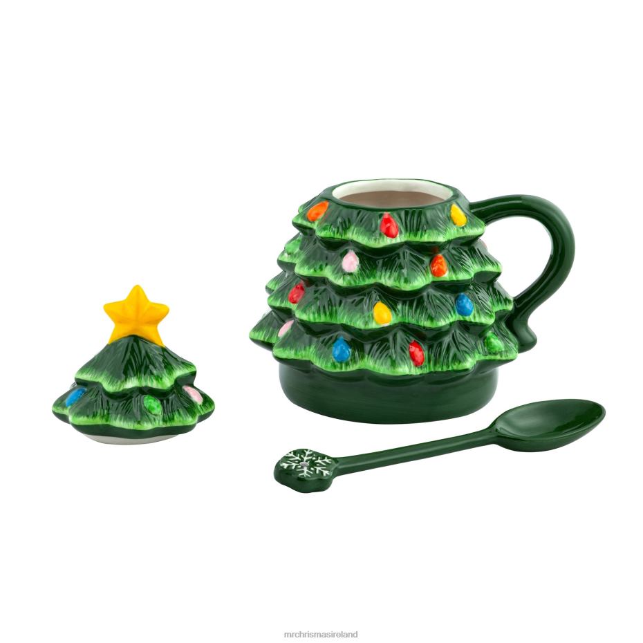 Mr. Christmas Decoration 16oz Nostalgic Ceramic Tree Lidded Mug with Spoon-Green 000XL95