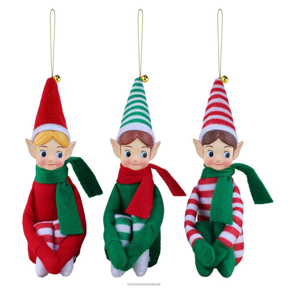 Mr. Christmas Decoration 6.5" Set of 3 Vintage Knee Hugging Elves-White 000XL152