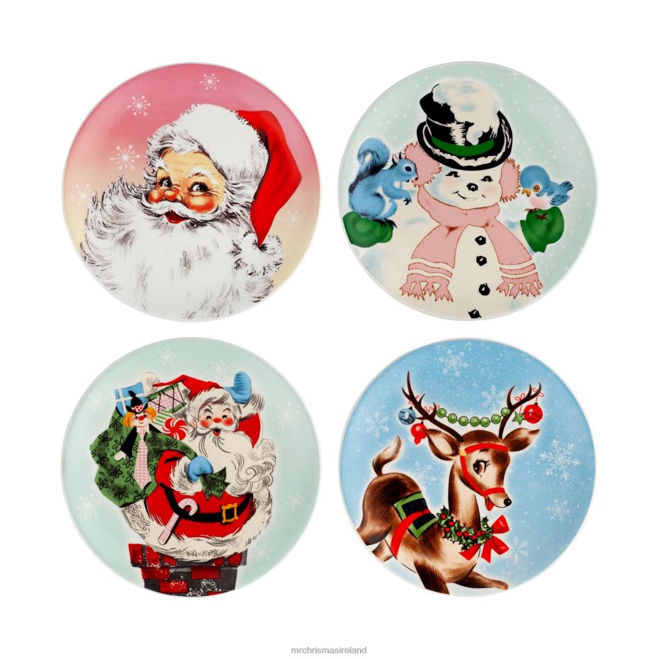 Mr. Christmas Decoration 8" Set of 4 Ceramic Pastel Plates 000XL109