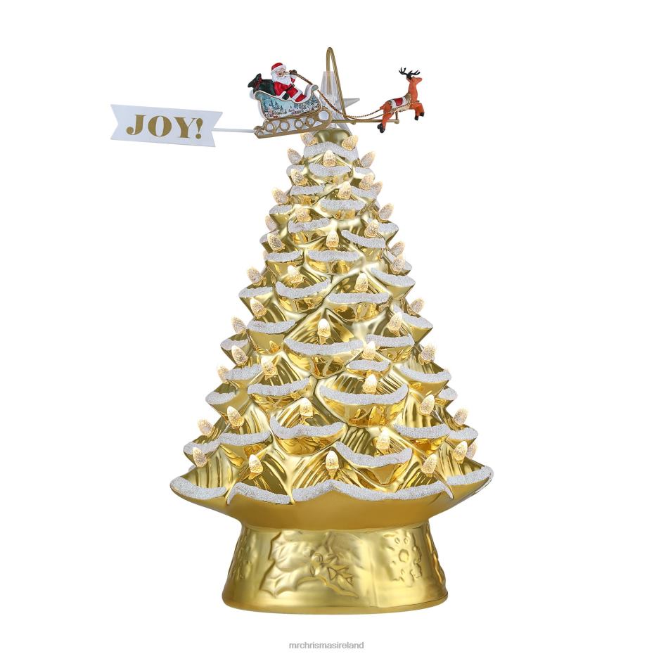 Mr. Christmas Decoration 90th Anniversary Collection-16" Lit Ceramic Tree with Animated Santa's Sleigh, Gold 000XL7