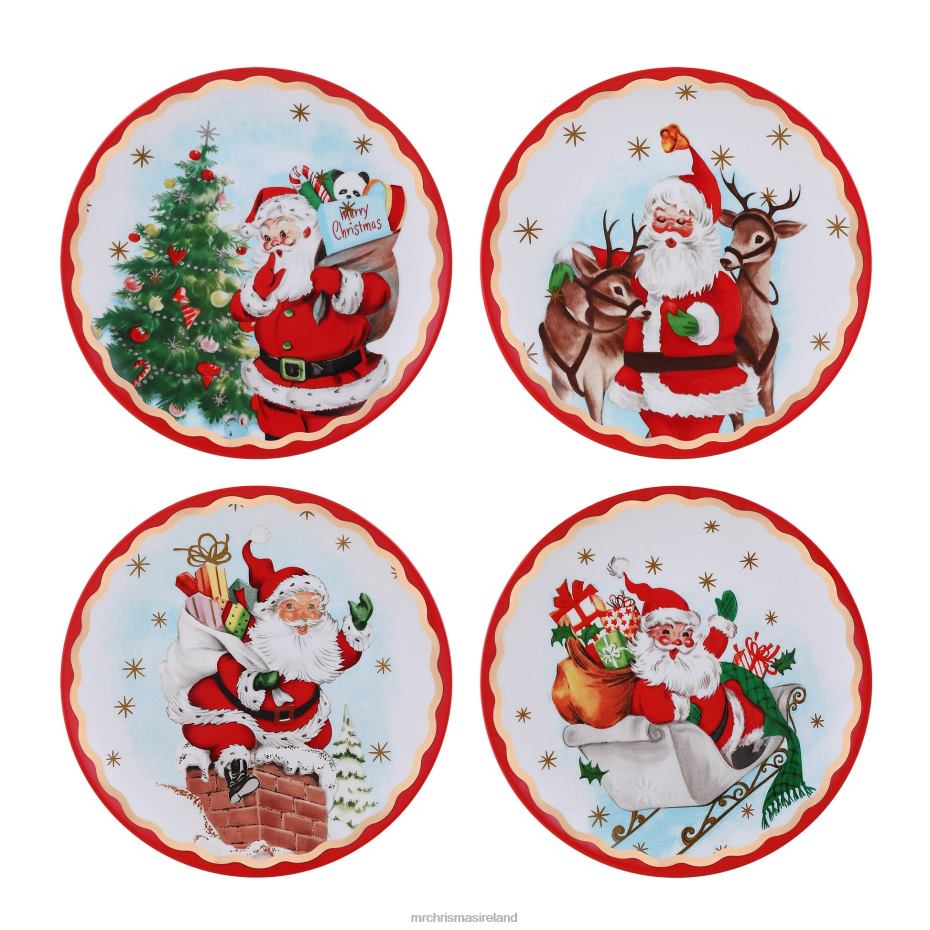 Mr. Christmas Decoration 90th Anniversary Collection-8" Set of 4 Ceramic Gold Trimmed Santa Plates 000XL4