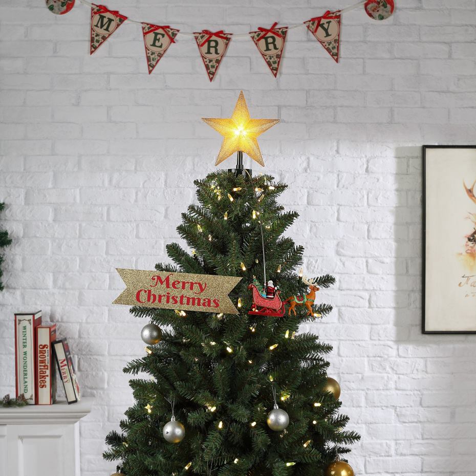 Mr. Christmas Decoration 90th Anniversary Collection-Animated Santa's Sleigh Tree Topper with Banner 000XL6