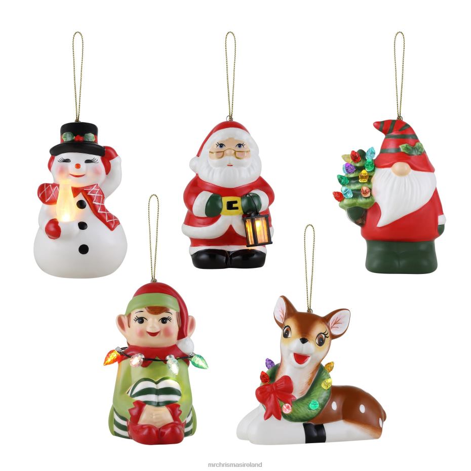 Mr. Christmas Decoration 4.5" Set of 5 Ceramic Lit Figurine Ornaments 000XL66