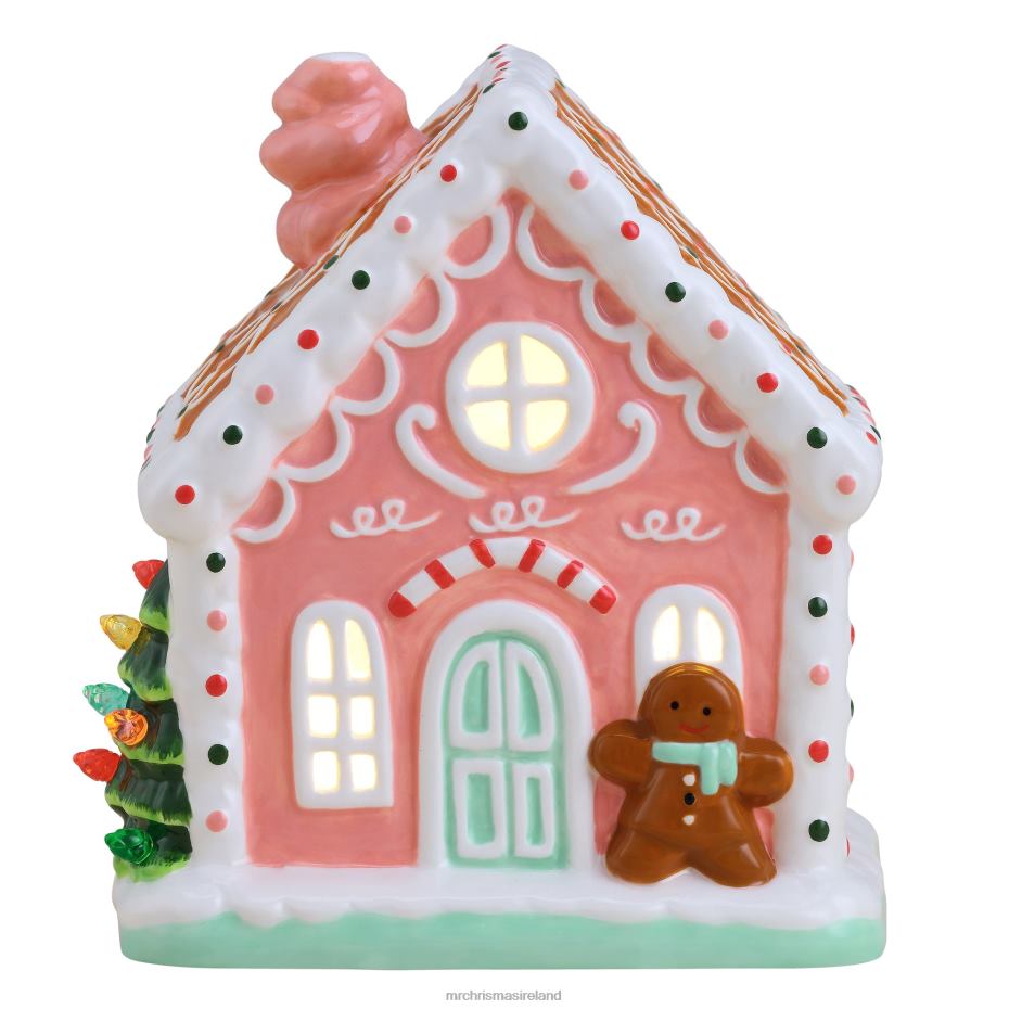 Mr. Christmas Decoration 7" Nostalgic Ceramic Lit Gingerbread House-Pink 000XL55