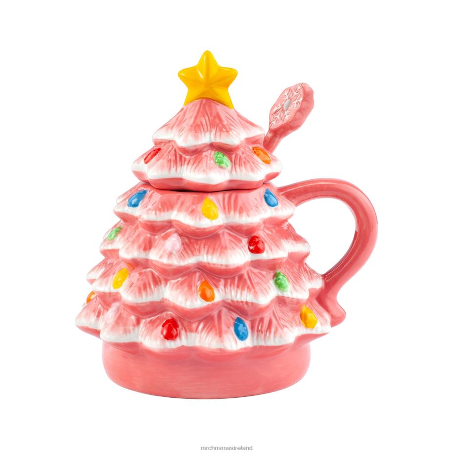 Mr. Christmas Decoration 16 oz Nostalgic Ceramic Tree Lidded Mug with Spoon-Pink 000XL245