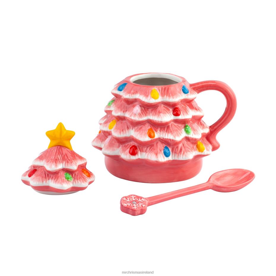 Mr. Christmas Decoration 16 oz Nostalgic Ceramic Tree Lidded Mug with Spoon-Pink 000XL245