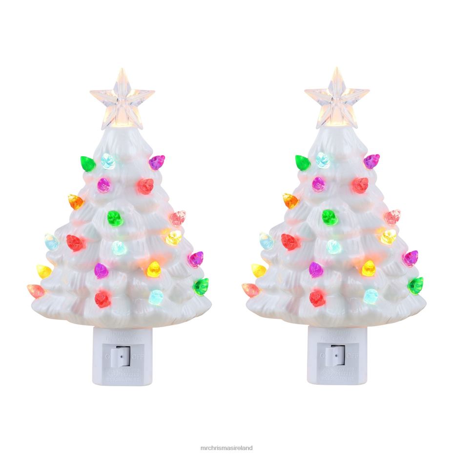 Mr. Christmas Decoration Set of 2 Nostalgic Ceramic Tree Nightlights-White 000XL242