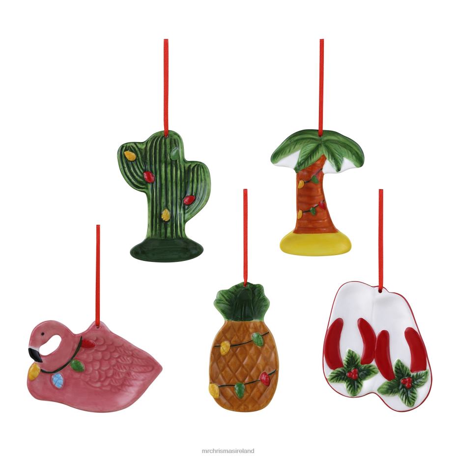 Mr. Christmas Decoration 4" Set of 5 Ceramic Tropical Ornaments 000XL150
