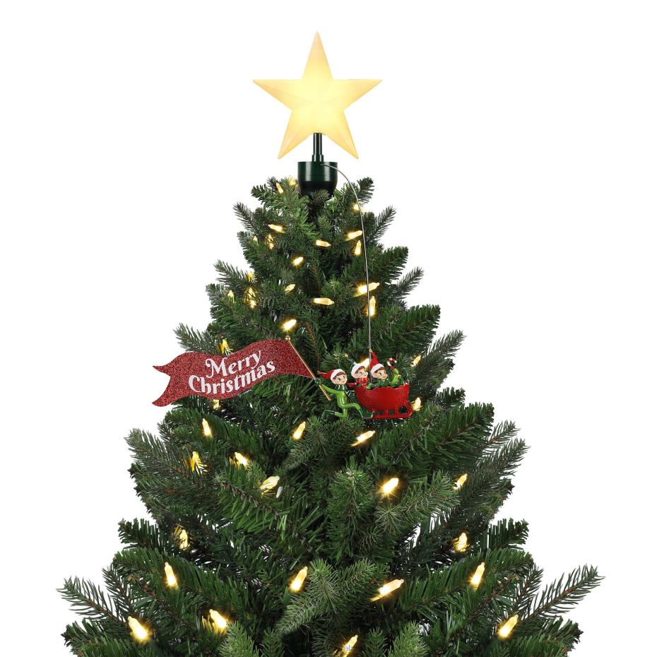 Mr. Christmas Decoration Animated Elves Sleigh Tree Topper with Banner 000XL160